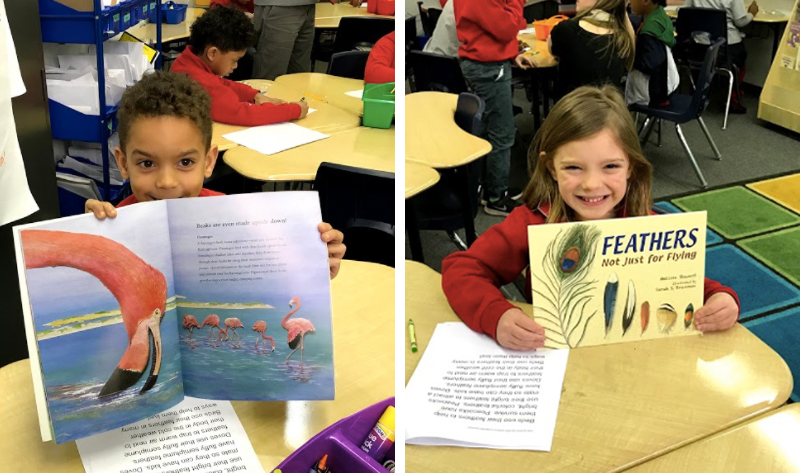 First-graders share favorite books from their module on birds. (Photo credit: StandardsWork)