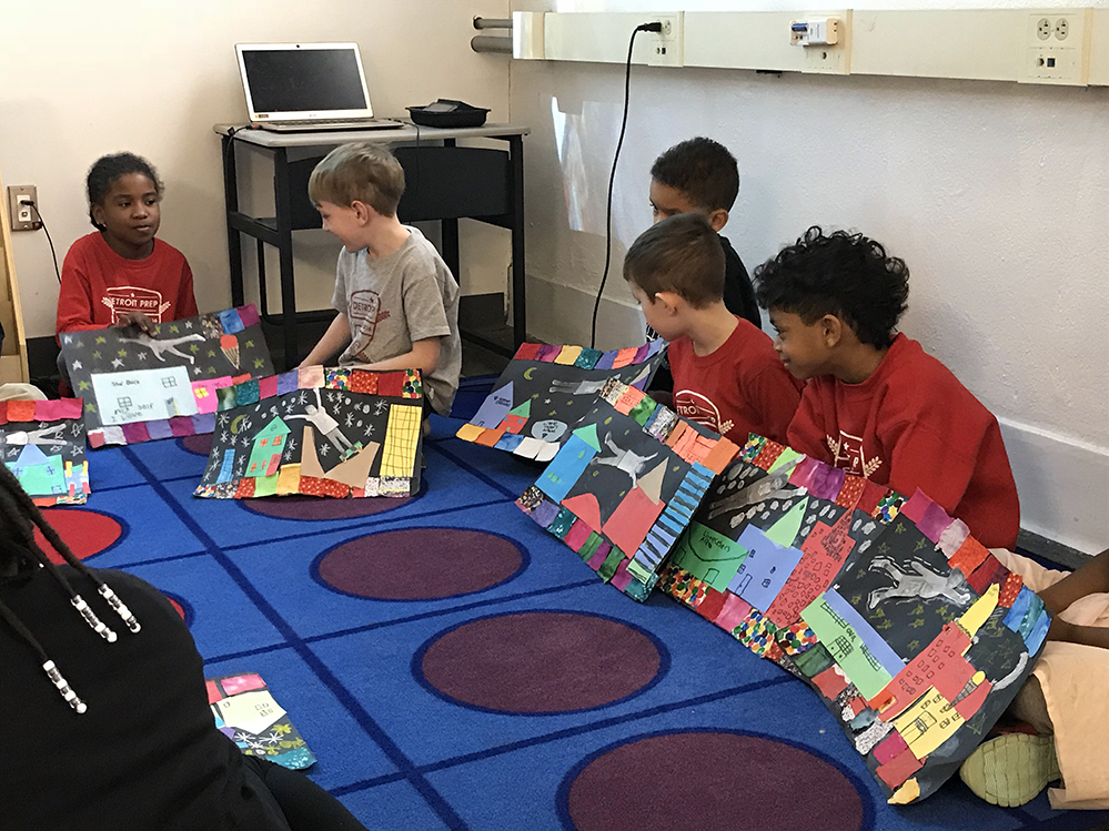 First-grade students in Erin Ellis’s art class at Detroit Prep.